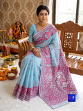 Resham Check Saree with Gujarati Embroidery