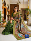 Dark Green Olive Floral Paisley Jamkantha Saree
