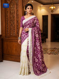 Jamkantha Saree - White & Magenta