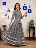 Pure Cotton Designer Jamdani Woven Skirt & Shirt Set (Black & White)