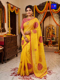 Resham Check Saree - Yellow