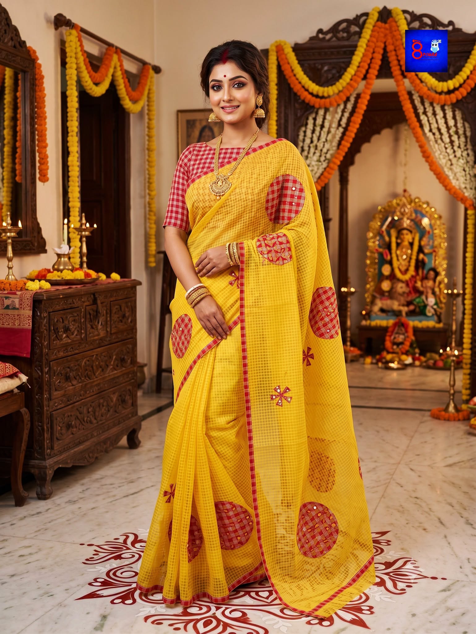 Resham Check Saree - Yellow