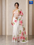 Crystal Organza Saree - Rose Pink Floral Print