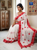 Georgette Chikankari Saree - Red Floral