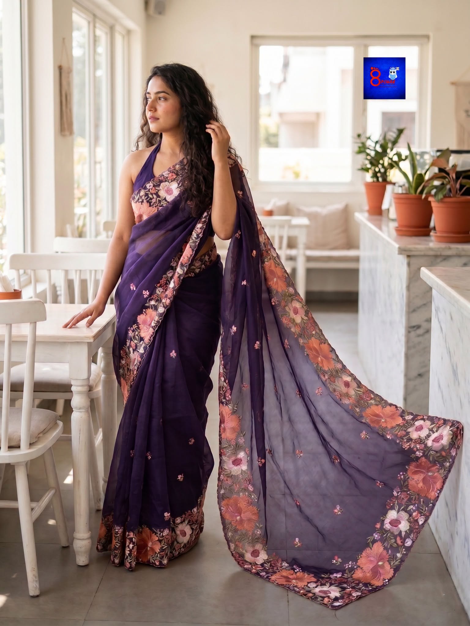Pure Organza Parshi Embroidered Saree