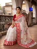 Pure Cotton Jamdani Kutch Mirror Embroidery Saree