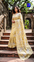 Organza Tissue Floral Embroidered Saree (Soft Butter Yellow)