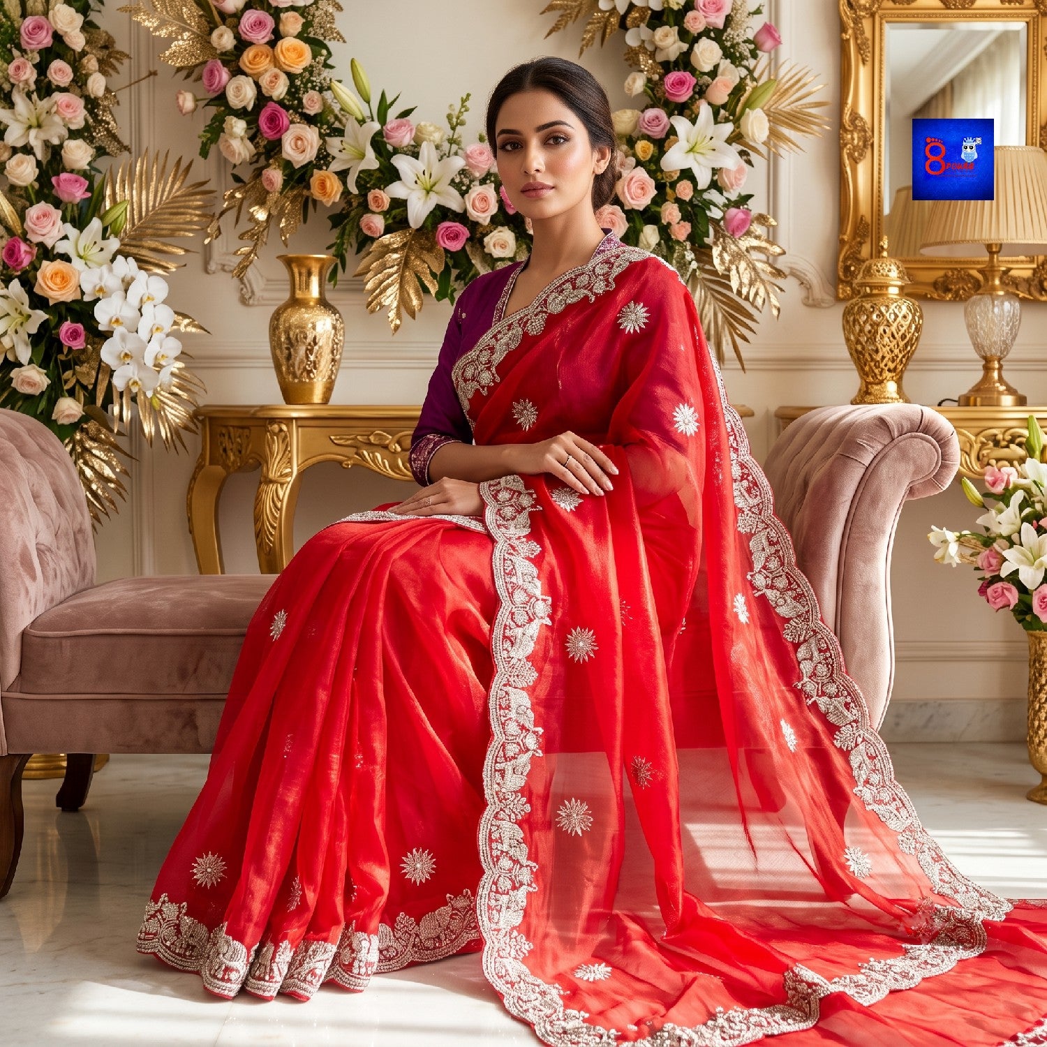 Stone Work Zardozi Tissue Georgette Saree