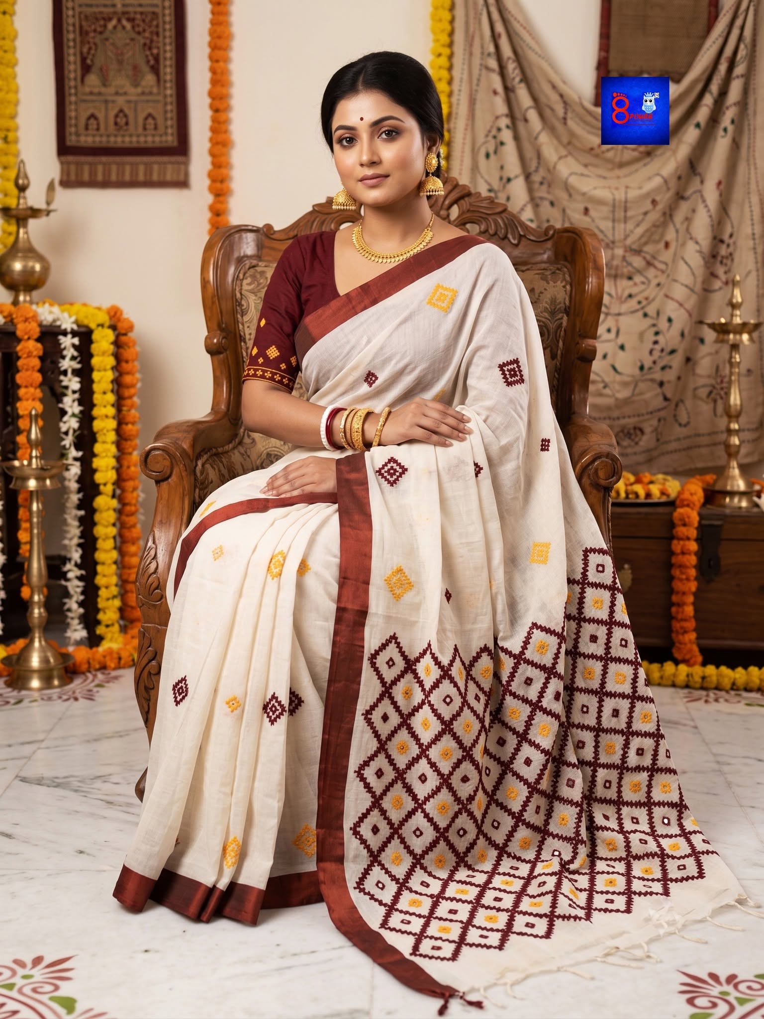 Pure Cotton Hand Kutch Embroidery Saree