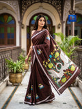 Blended Bangalore Silk Kantha Saree - Chocolate