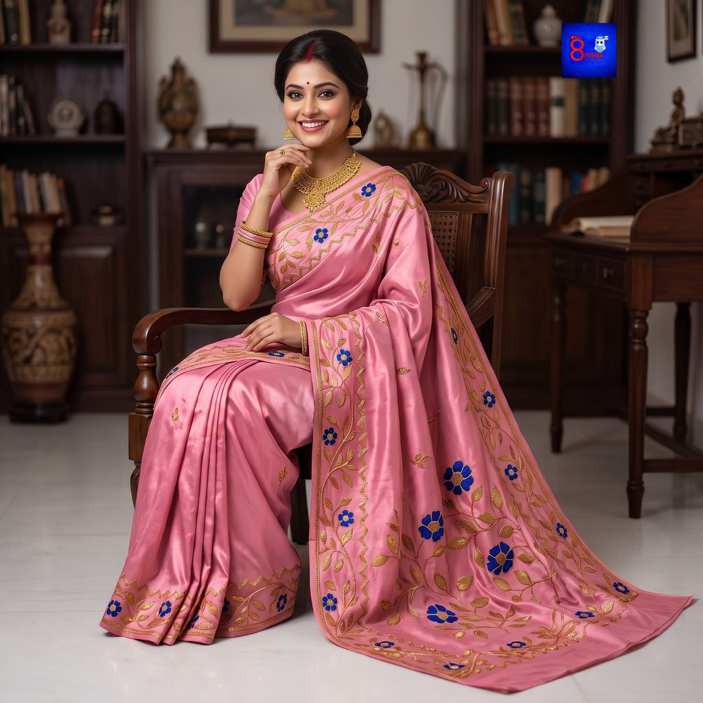 Pure Bengalore Silk Embroidered Zardousi Saree