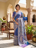 Pure Bangalore Silk Kantha Stich Saree - Sky Purple Dual