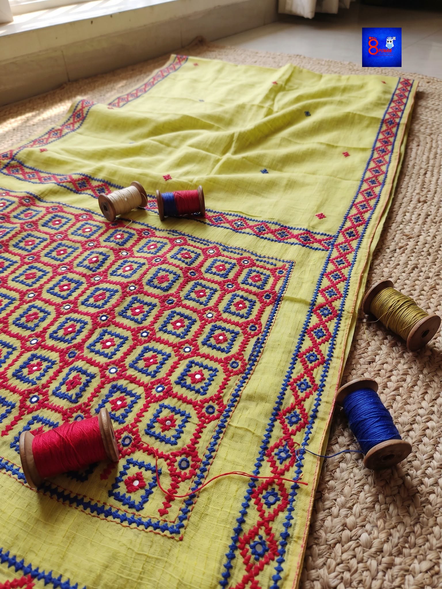 Pure Cotton Hand Kutch Embroidery Saree