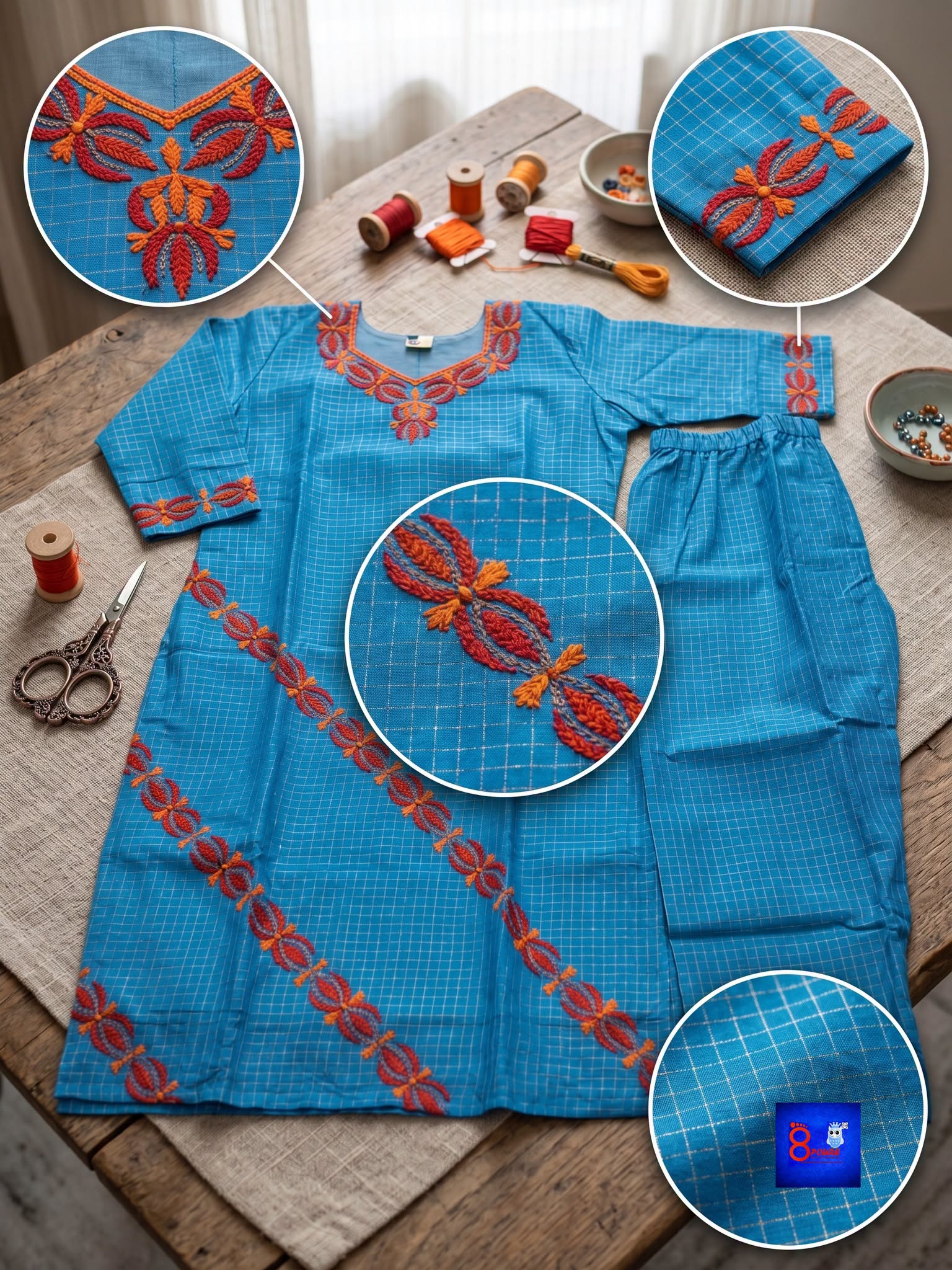 Pure Cotton Kantha Stitch Palazzo Set