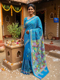Blended Bangalore Silk Kantha Saree - Sky Blue