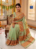 Fuliya Tussar Kathuwari Saree - Mint Green