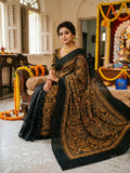 Jamkantha Saree - Black & Beige