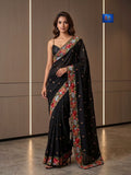 Gara Parsi Work On Pure Crushed Satin Saree - Black
