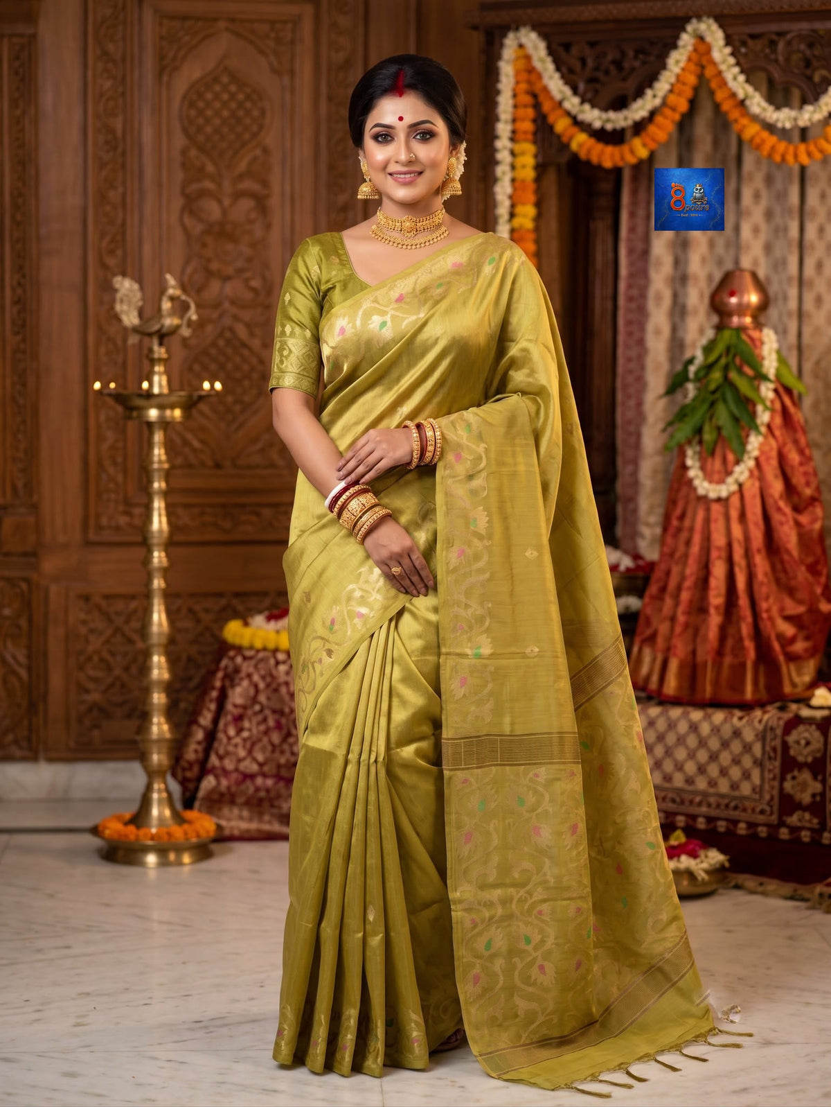 Modal Silk Jamdani Saree - Lemon Yellow