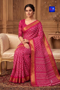 Zari Border Slub Cotton Printed Saree