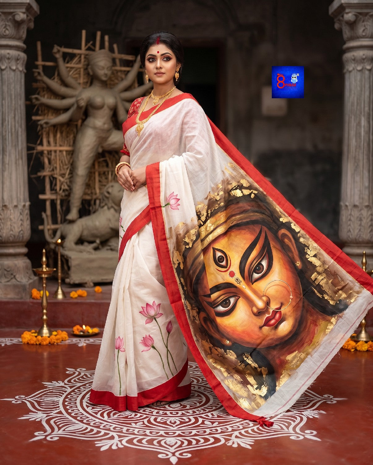 8Poure Durga Canvas Saree