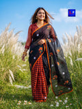 Premium Cotton Embroidered Saree (Black & Red)