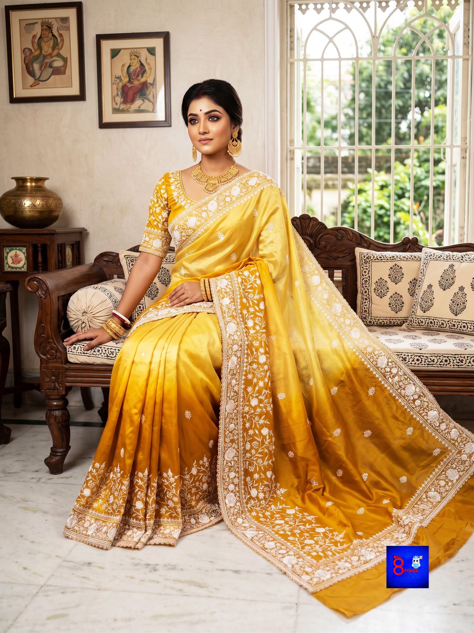 Chiffon Tissue Chikankari Parshi Embroidered Saree