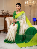 Pure Cotton Glittering Canvas Saree - Green Ajrakh