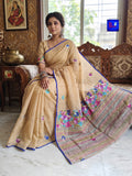 Resham Check French Knot Embroidery Saree (Beige)