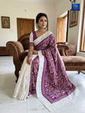 Jamkantha Saree - Purple & White Printed Saree