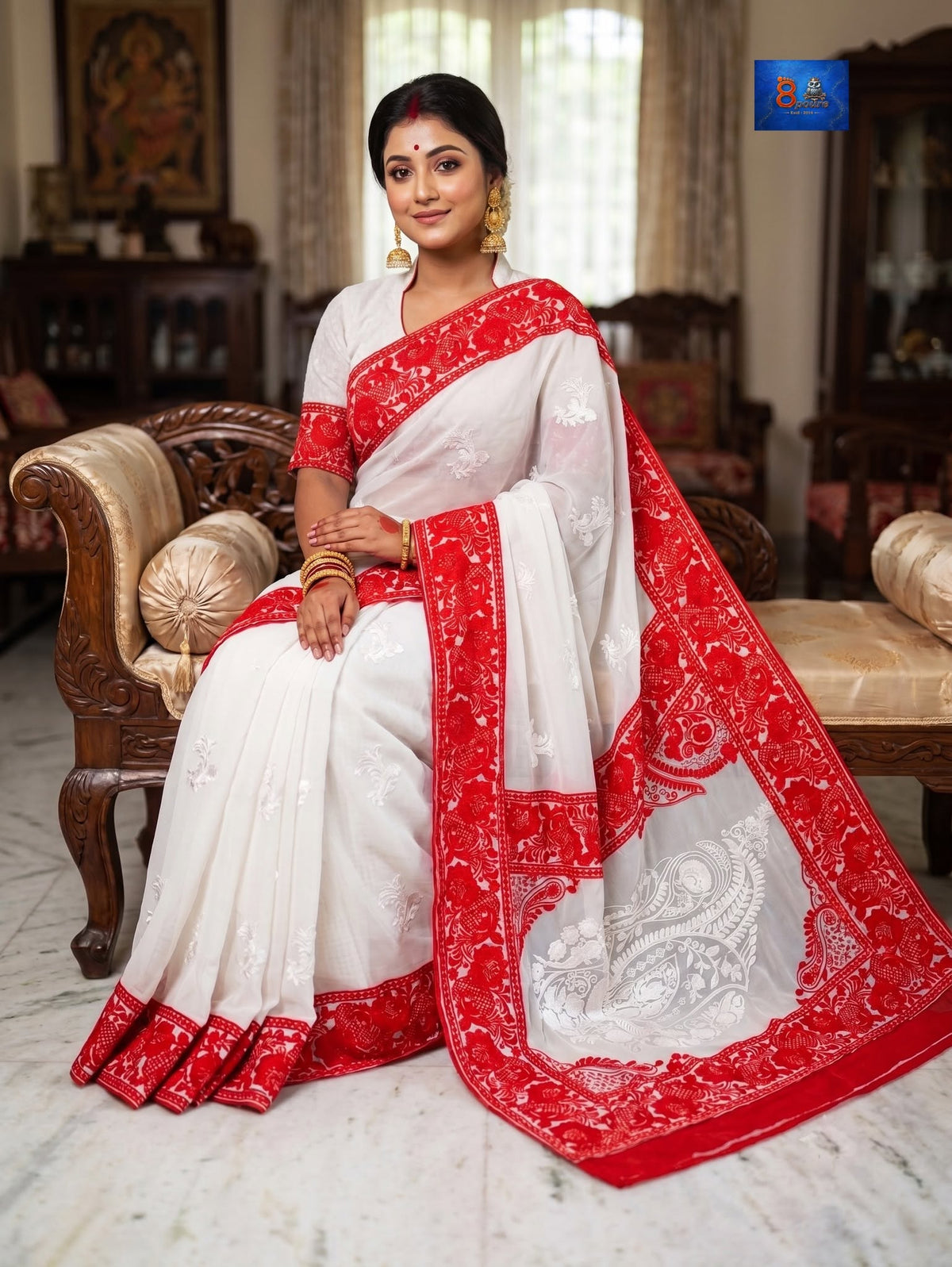 Georgette Chikankari Saree - Designer Pallu