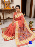 Cotton Lambani with Jamdani Border Saree - Orange & Yellow