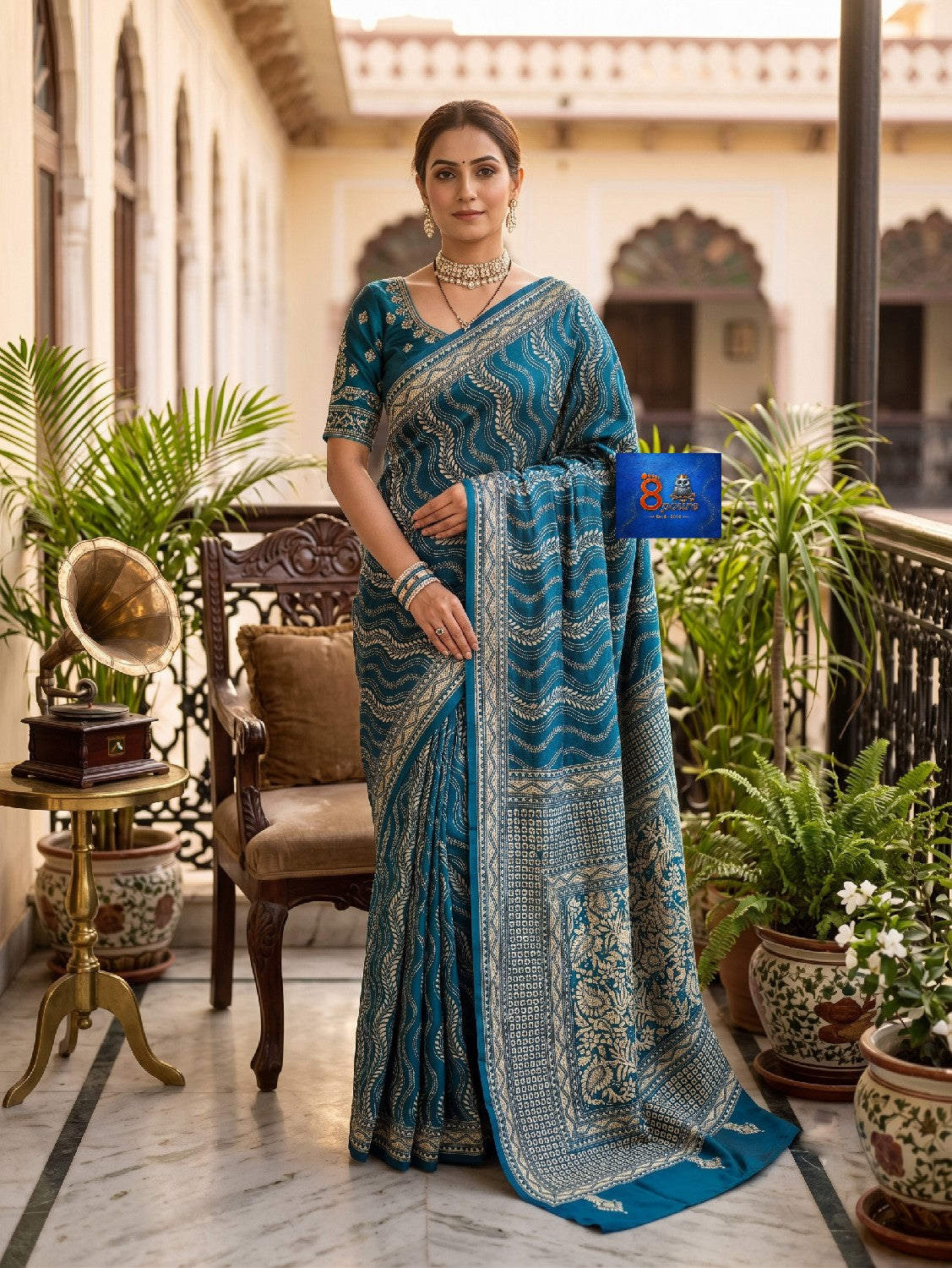 Pure Bangalore Silk Kantha Stich Saree - Teal Blue & Sea Green Dual