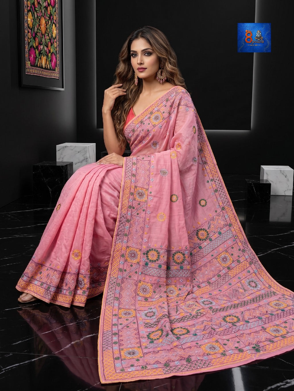 Fulia Tussare Lambani Embroidered Saree - Pink