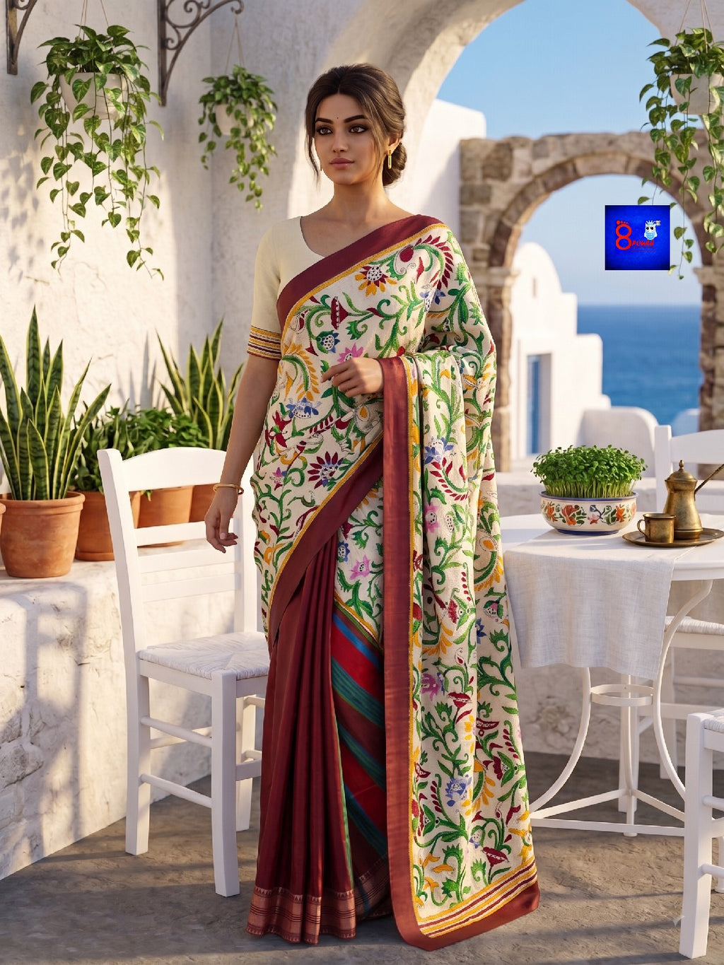 Threaded Fusion Silk Saree