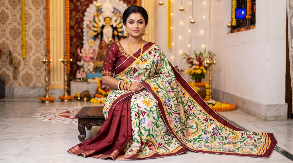 Threaded Fusion Silk Saree
