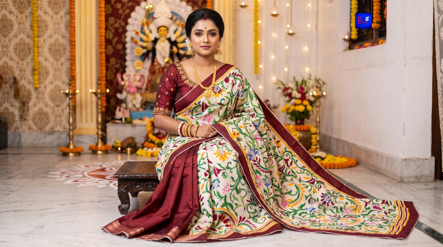 Threaded Fusion Silk Saree