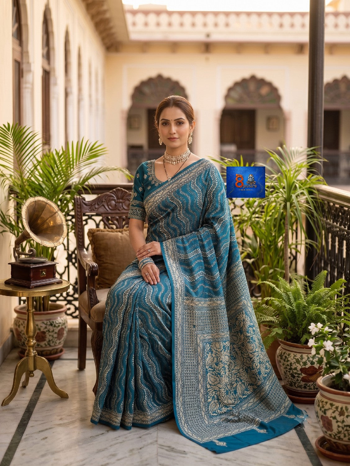 Pure Bangalore Silk Kantha Stich Saree - Teal Blue & Sea Green Dual