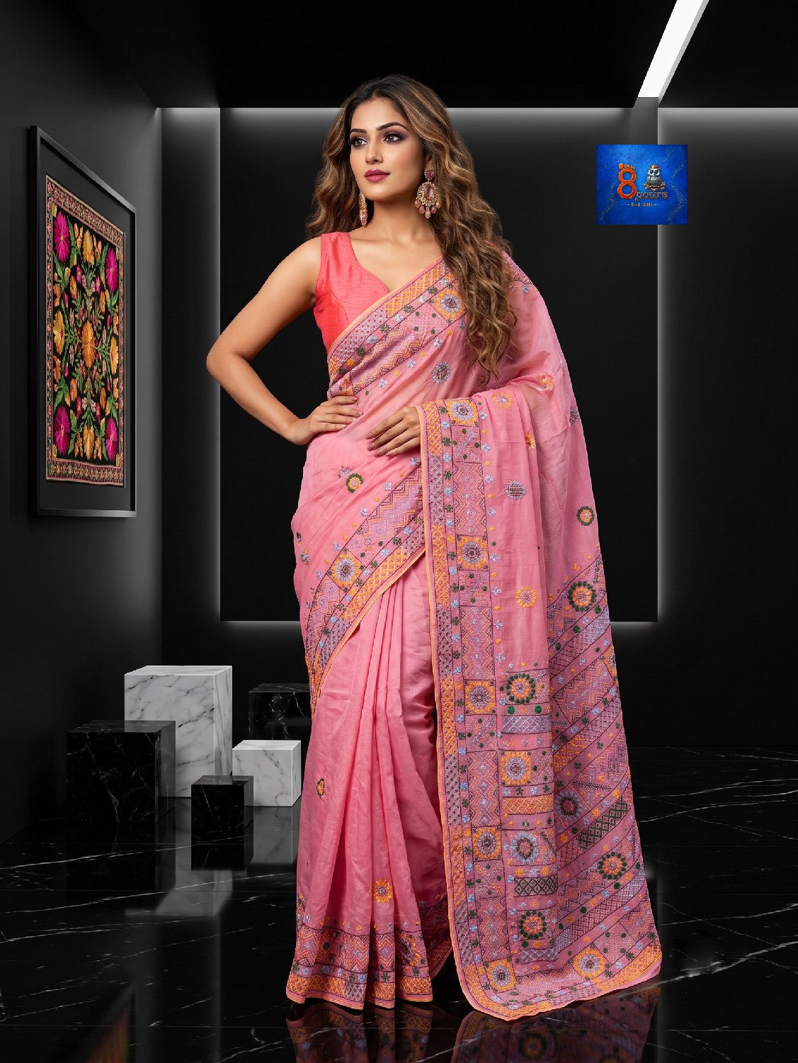 Fulia Tussare Lambani Embroidered Saree - Pink