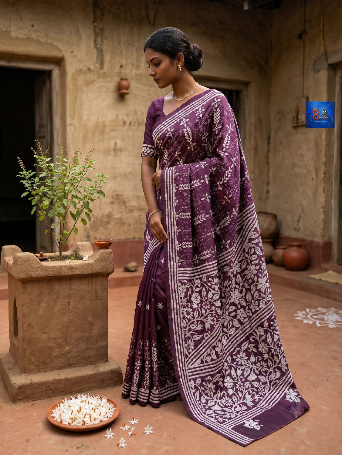 Blended Bangalore Silk Kantha Saree - Wine