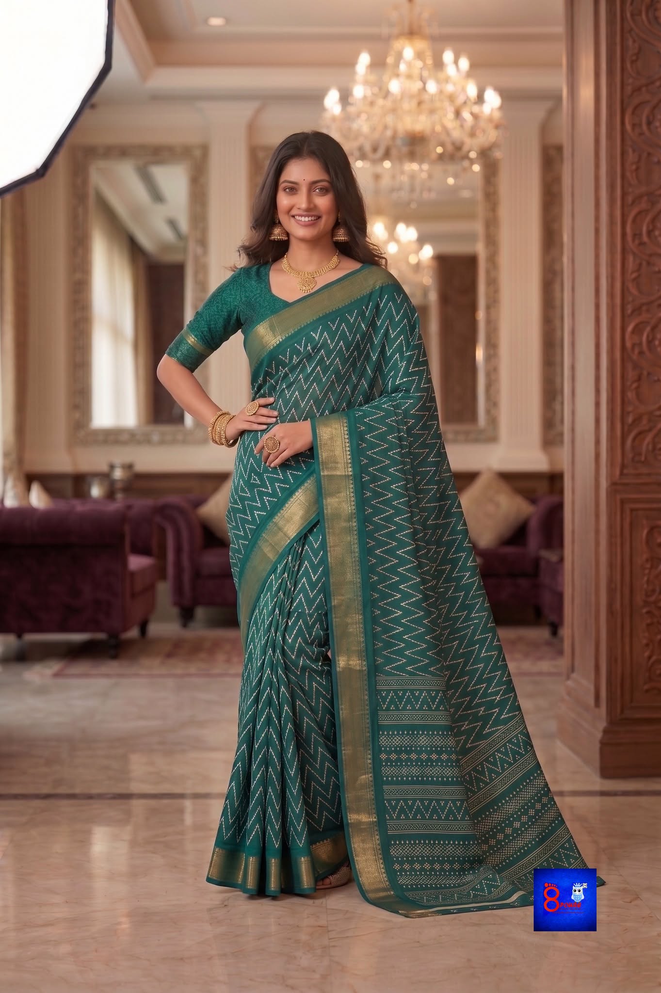 Zari Border Slub Cotton Printed Saree