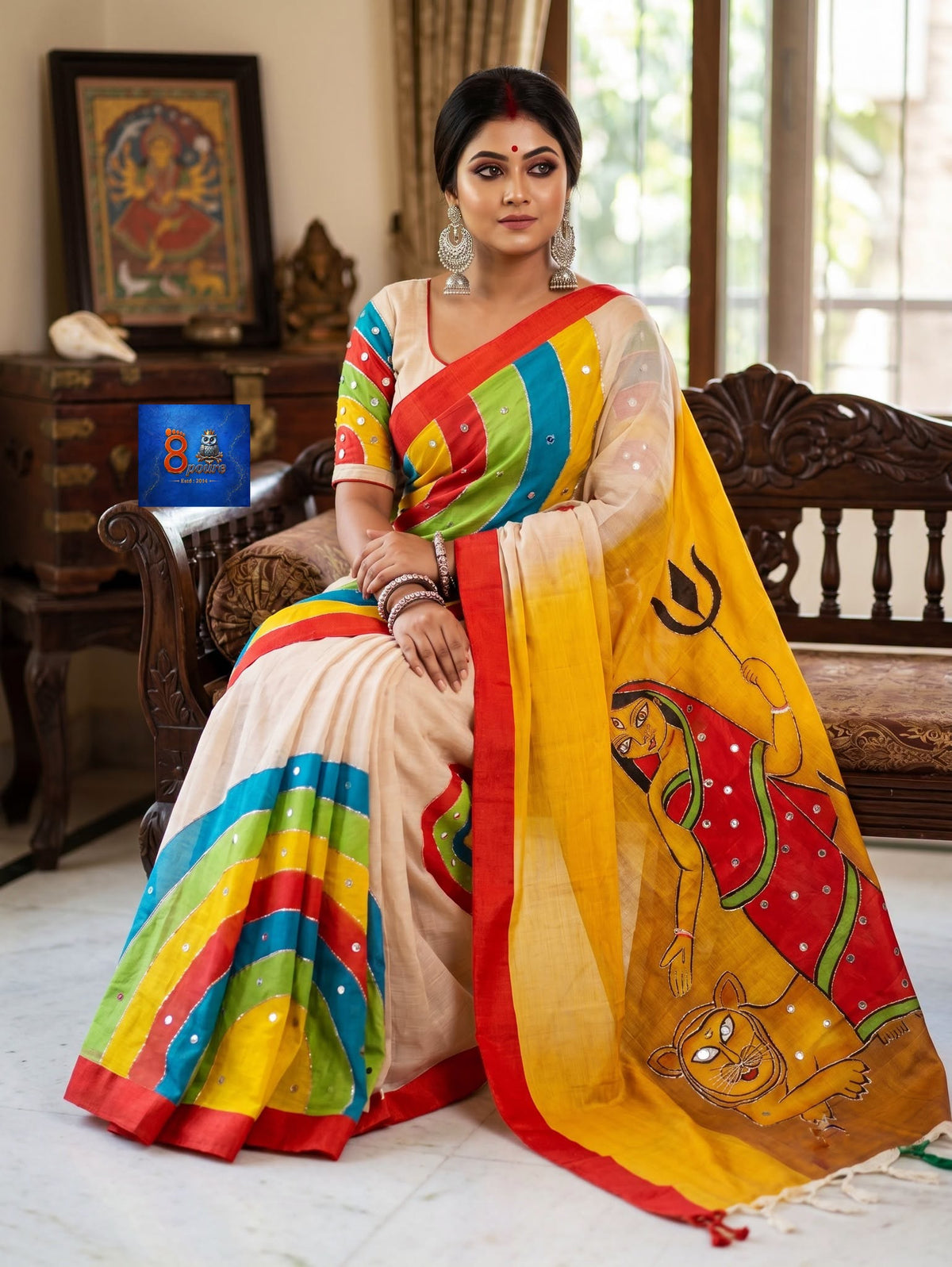 Rainbow Cotton Glittering Canvas Saree