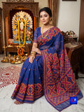 Resham Check Saree with Gujarati Embroidery