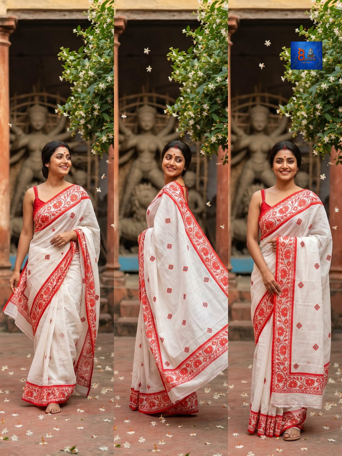 Pure Cotton Jamdani Mirror Gujrati Embroidery Saree