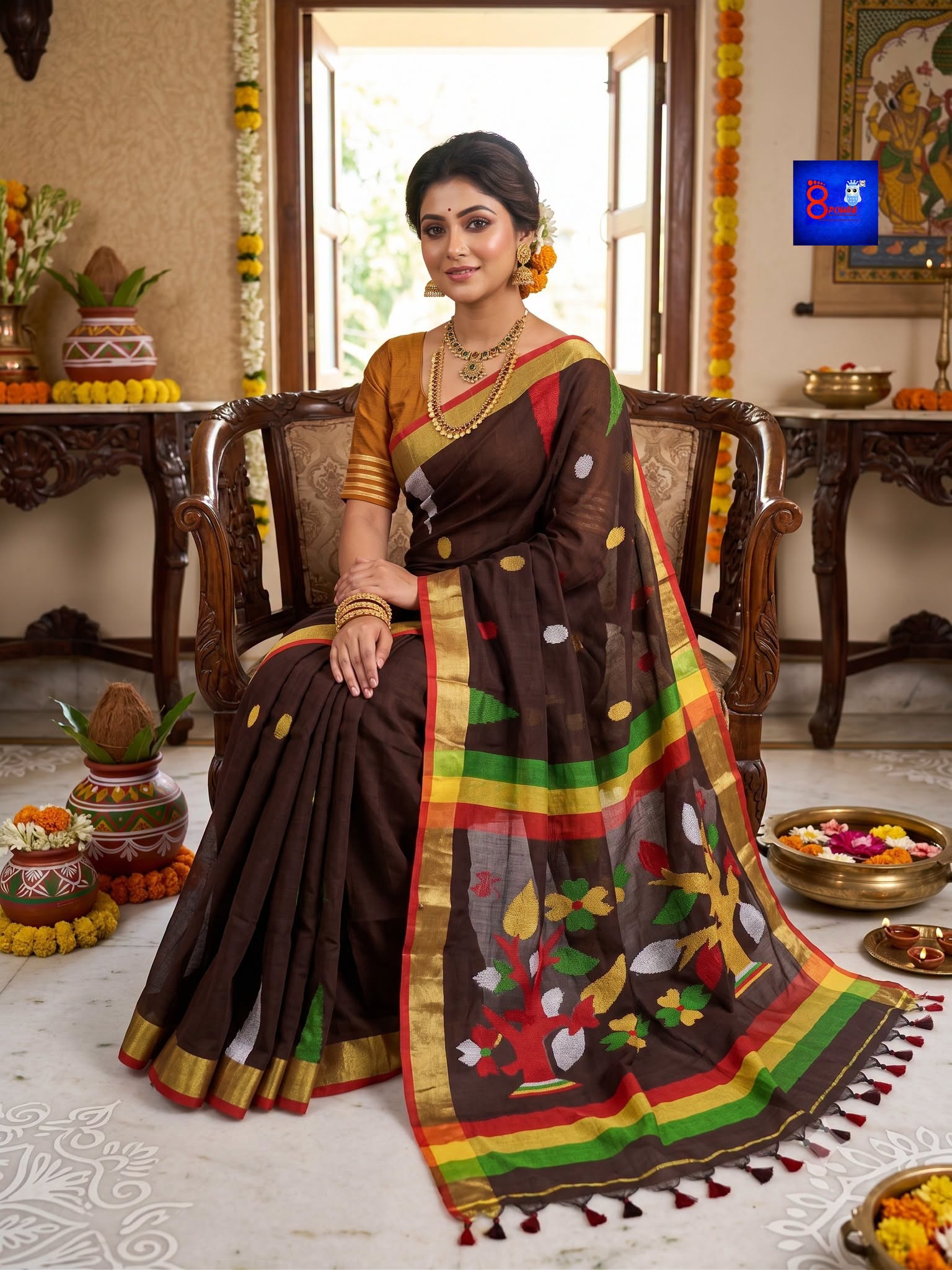 Pure Handwoven Linen Jamdani Saree