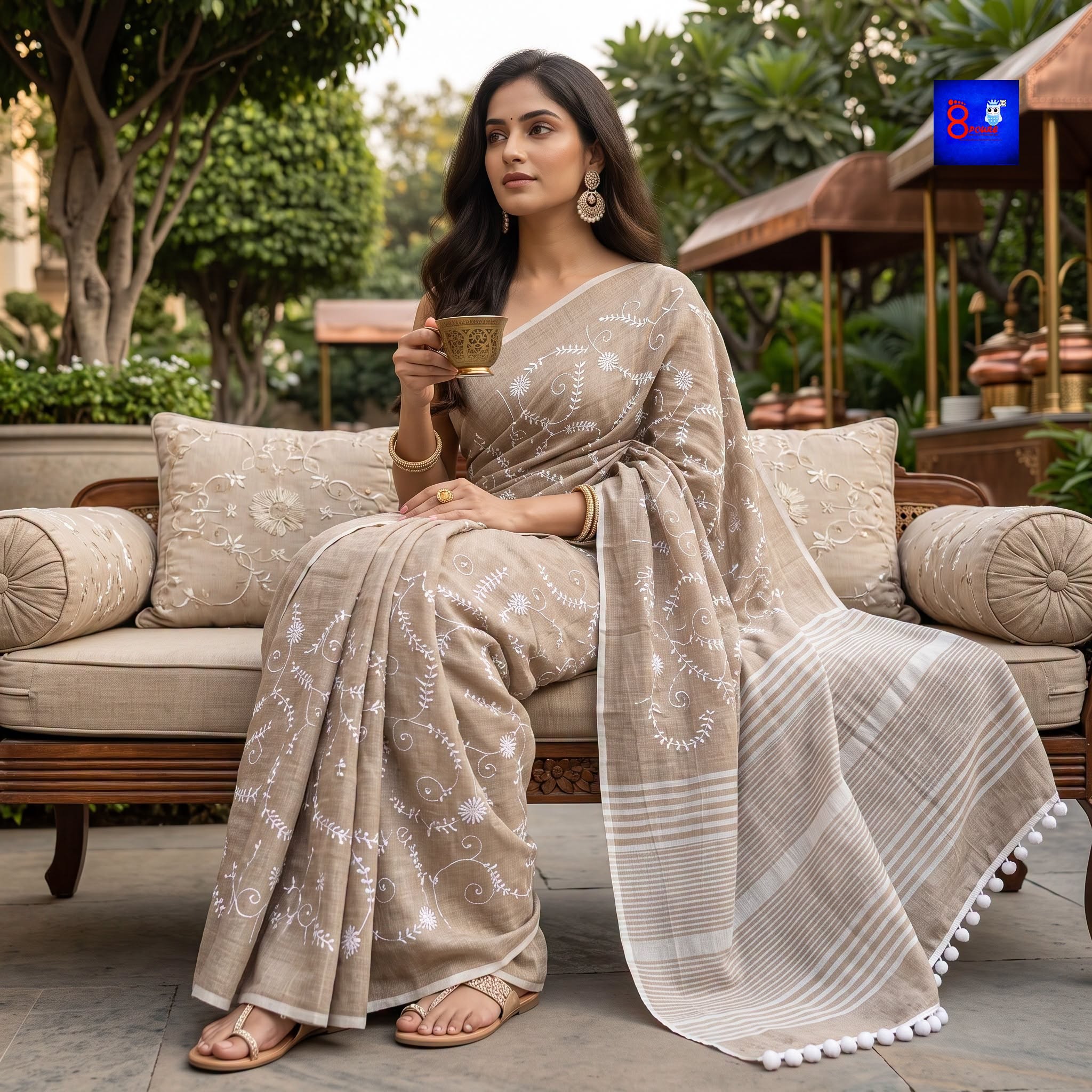 Authentic Bhagalpur Linen Chikankari Saree
