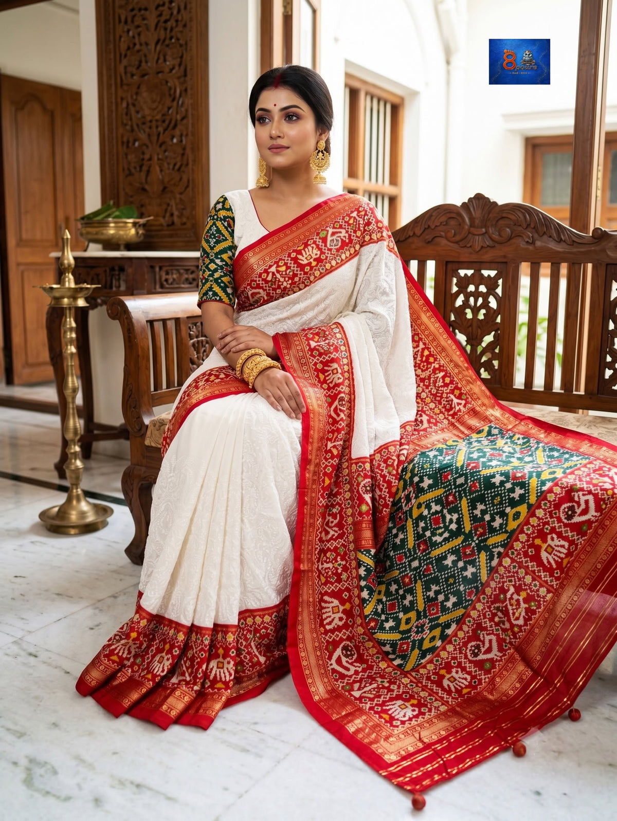 Georgette Chikankari Saree - Patola Border