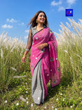 Premium Cotton Embroidered Saree (Pink & Grey)
