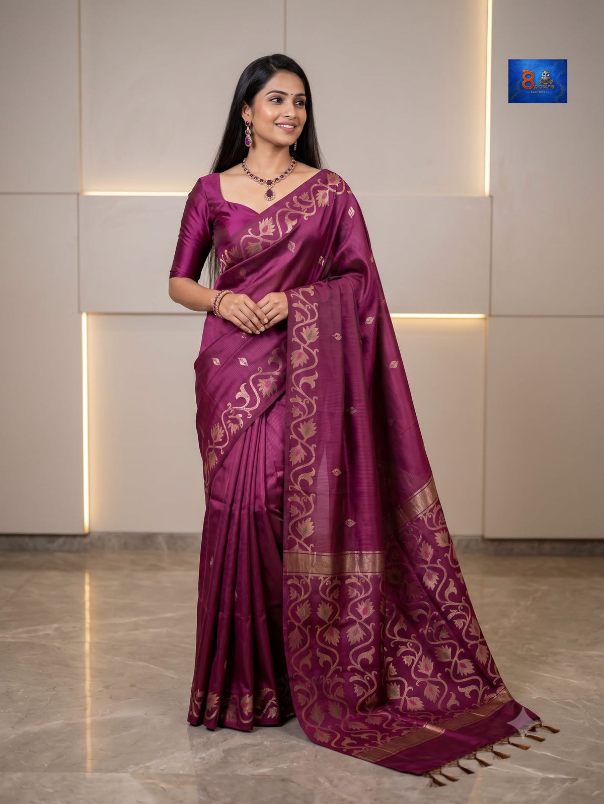 Modal Silk Jamdani Saree - Magenta