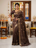 Kanchipuram Kattam SICO Saree - Chocolate Brown